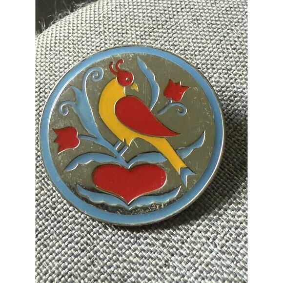Vintage Pennsylvania Dutch Hex Sign Brooch Pendant Enamel Round Silver Tone - Picture 1 of 4